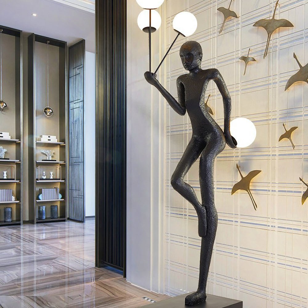 Modern Juggling Sculptor Standing Floor Lamp with Illuminated Glass Spheres