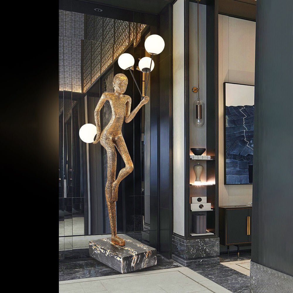 Modern Juggling Sculptor Standing Floor Lamp with Illuminated Glass Spheres