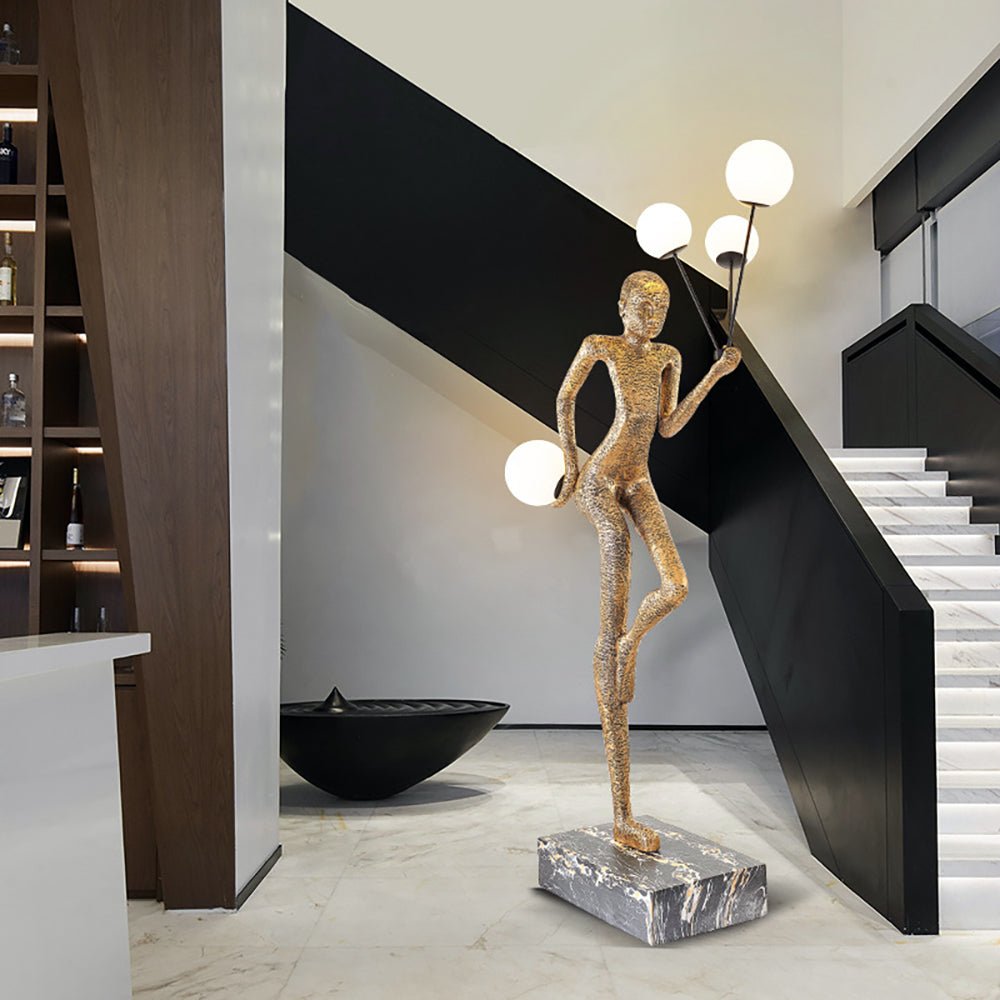 Modern Juggling Sculptor Standing Floor Lamp with Illuminated Glass Spheres