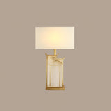 Elegant White Alabaster Table Lamp with Polished Gold Metal Finish and Fabric Shade