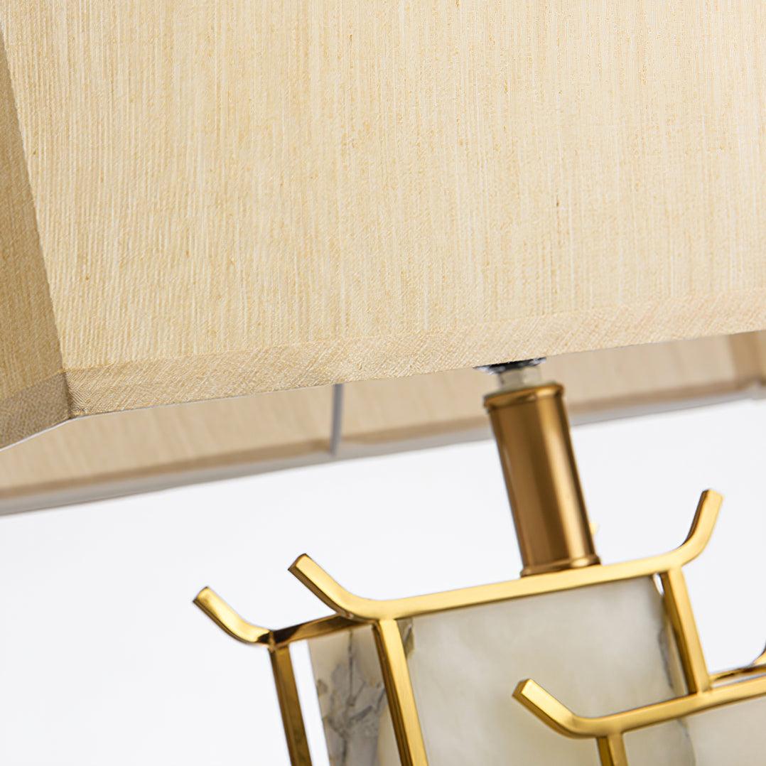 Elegant White Alabaster Table Lamp with Polished Gold Metal Finish and Fabric Shade