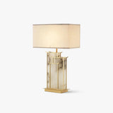 Elegant White Alabaster Table Lamp with Polished Gold Metal Finish and Fabric Shade