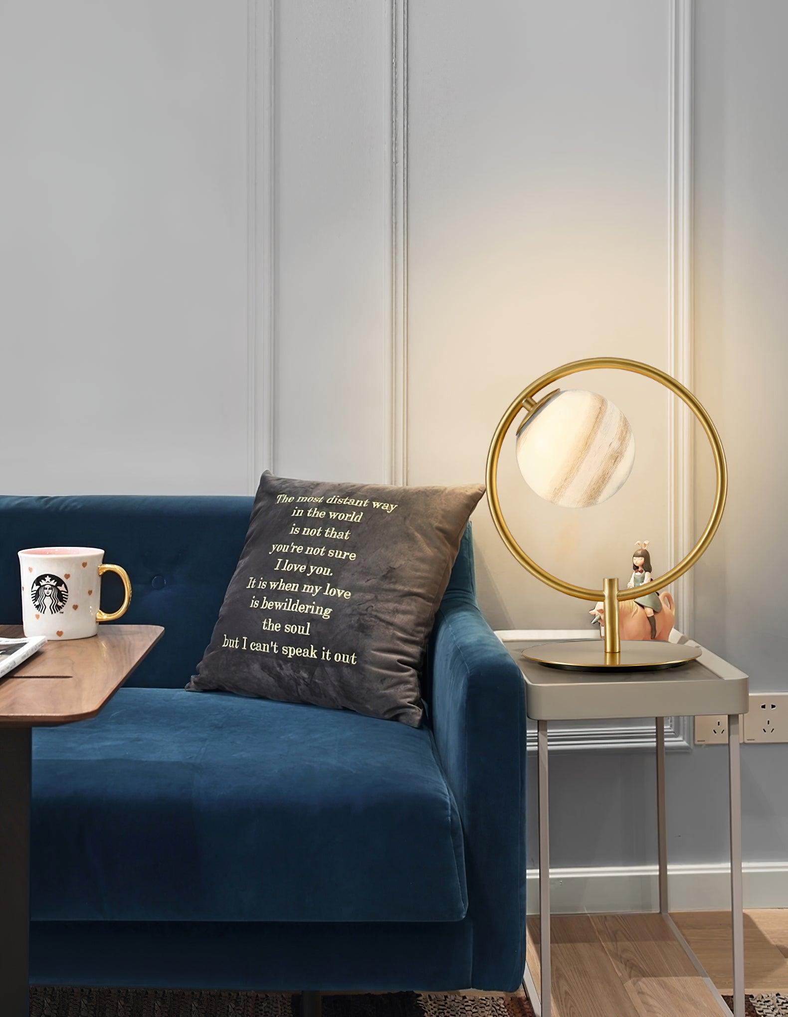 Jupiter Celestial Glass Globe Table Lamp with Gold and Blue Finish for Modern Bedrooms