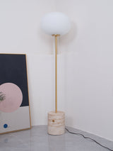 Modern Jwda Travertine Floor Lamp with Spherical Glass Globe and Yellow Stone Base