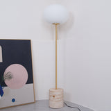 Modern Jwda Travertine Floor Lamp with Spherical Glass Globe and Yellow Stone Base