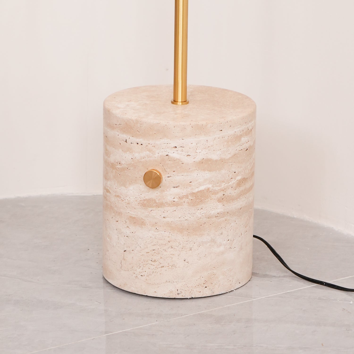 Modern Jwda Travertine Floor Lamp with Spherical Glass Globe and Yellow Stone Base