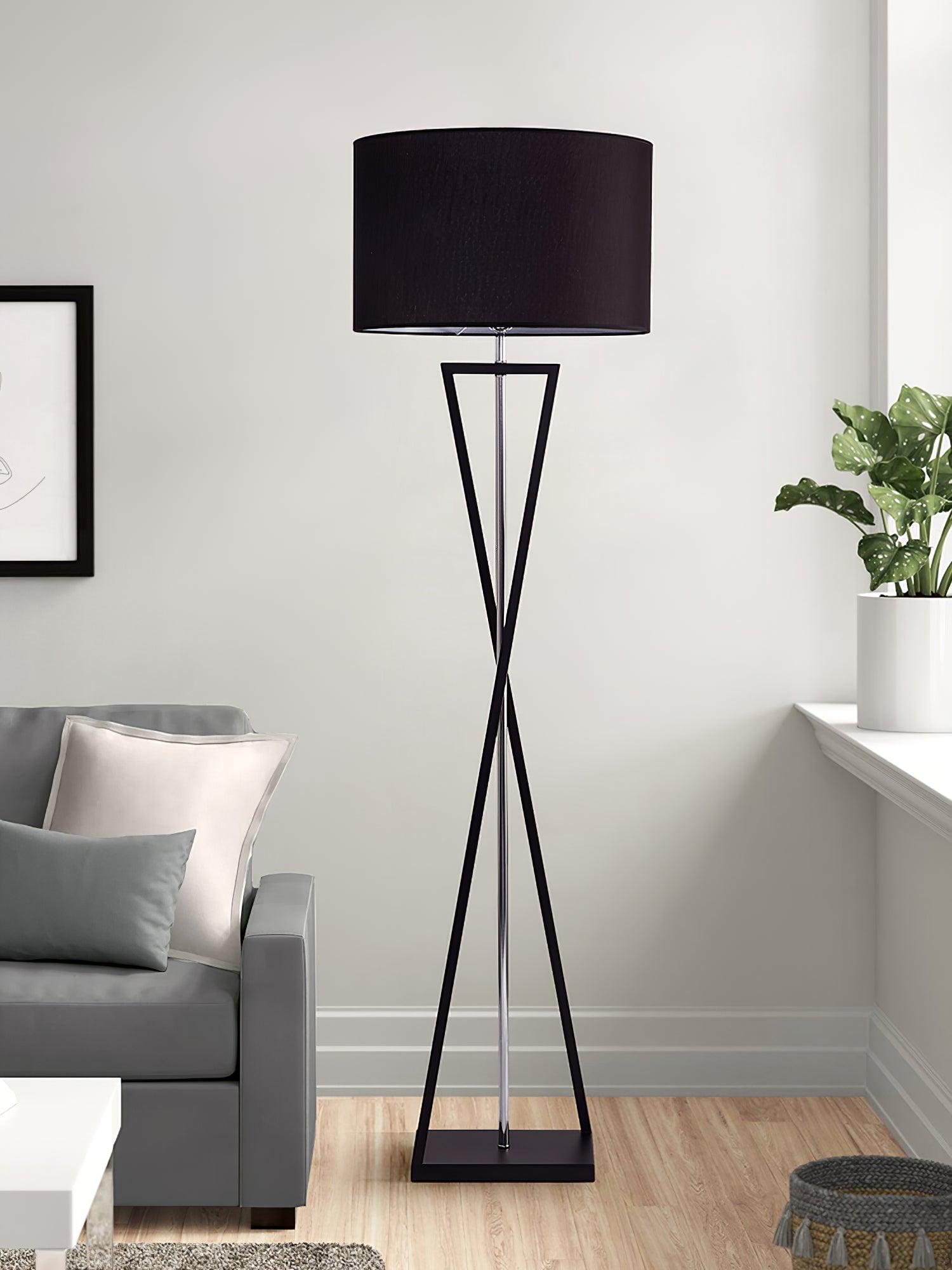 Modern Kaden Black Tripod Floor Lamp with Linen Drum Shade for Living Room and Office