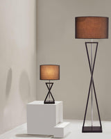 Modern Kaden Black Tripod Floor Lamp with Linen Drum Shade for Living Room and Office