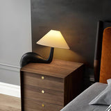 Modern Pine Wood Desk Lamp with White Fabric Shade for Bedside and Office