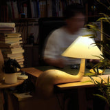Modern Pine Wood Desk Lamp with White Fabric Shade for Bedside and Office