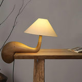 Modern Pine Wood Desk Lamp with White Fabric Shade for Bedside and Office