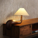 Modern Pine Wood Desk Lamp with White Fabric Shade for Bedside and Office