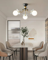 Modern Glass Blossom Petal Chandelier Floral Flush Mount Light with White Globes
