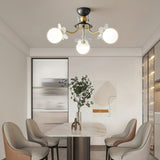 Modern Glass Blossom Petal Chandelier Floral Flush Mount Light with White Globes