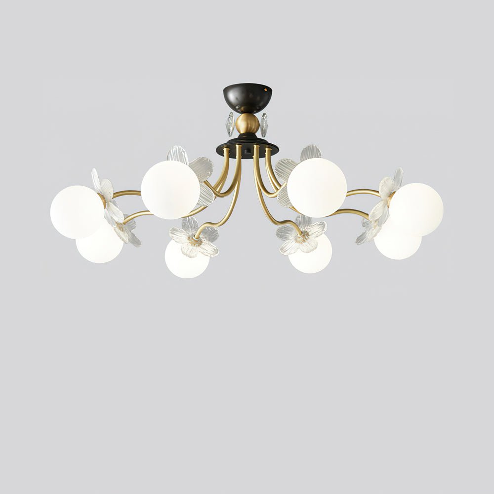 Modern Glass Blossom Petal Chandelier Floral Flush Mount Light with White Globes
