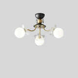 Modern Glass Blossom Petal Chandelier Floral Flush Mount Light with White Globes