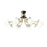 Modern Glass Blossom Petal Chandelier Floral Flush Mount Light with White Globes