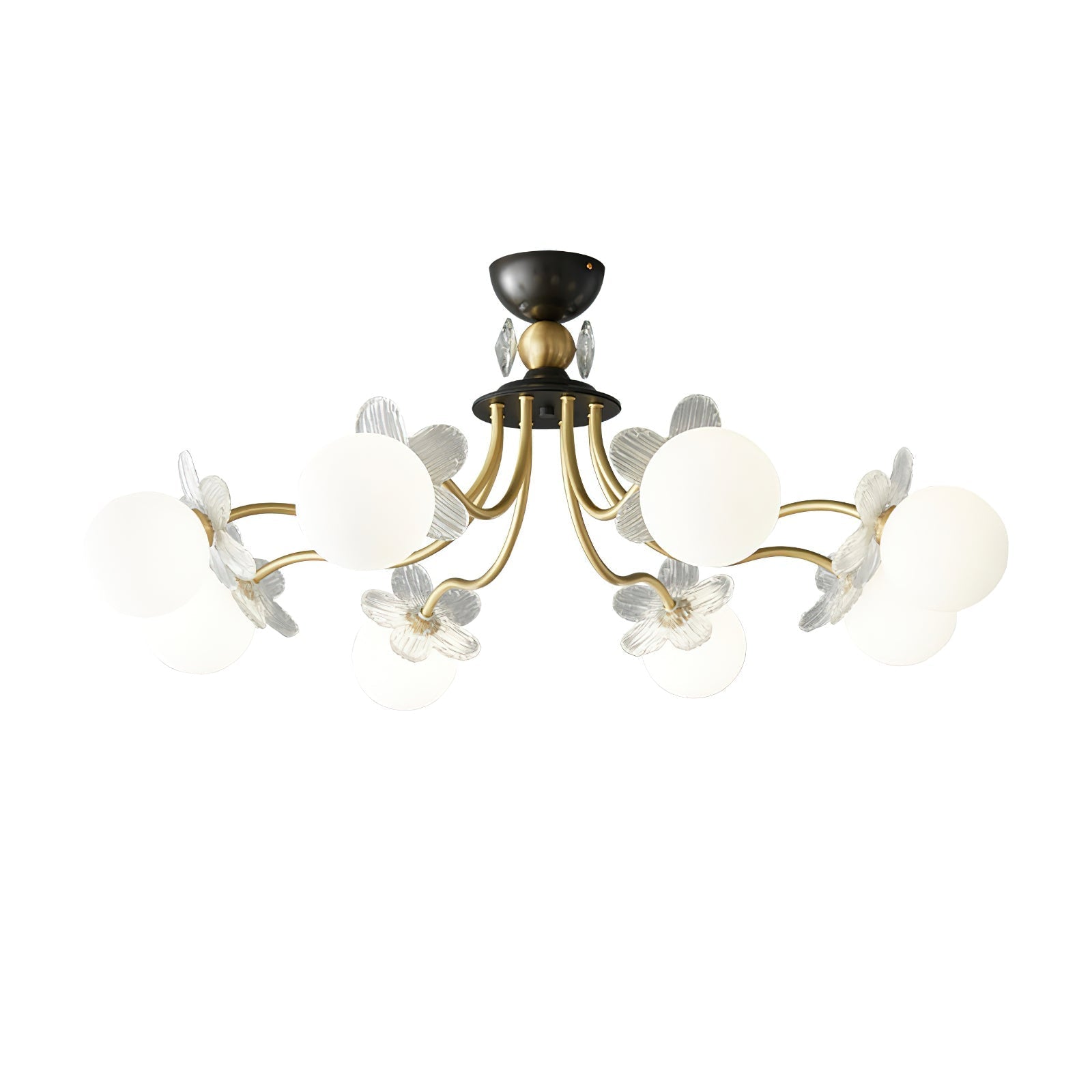 Modern Glass Blossom Petal Chandelier Floral Flush Mount Light with White Globes