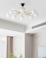 Modern Glass Blossom Petal Chandelier Floral Flush Mount Light with White Globes