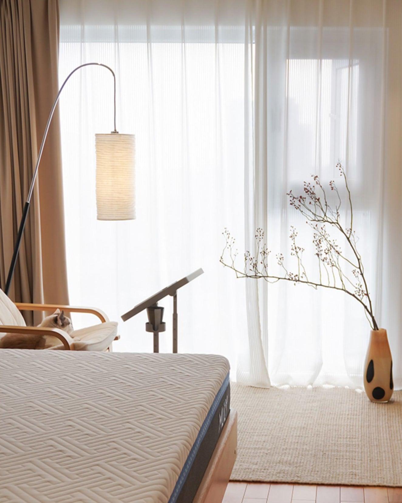 Modern Arched Kalmar Floor Lamp with Tissue Paper Shade and Chrome Finish
