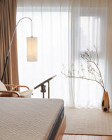 Modern Arched Kalmar Floor Lamp with Tissue Paper Shade and Chrome Finish