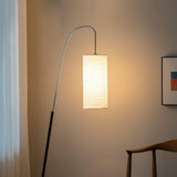 Modern Arched Kalmar Floor Lamp with Tissue Paper Shade and Chrome Finish