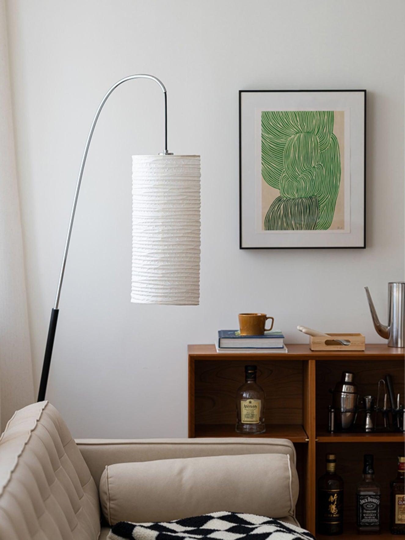 Modern Arched Kalmar Floor Lamp with Tissue Paper Shade and Chrome Finish