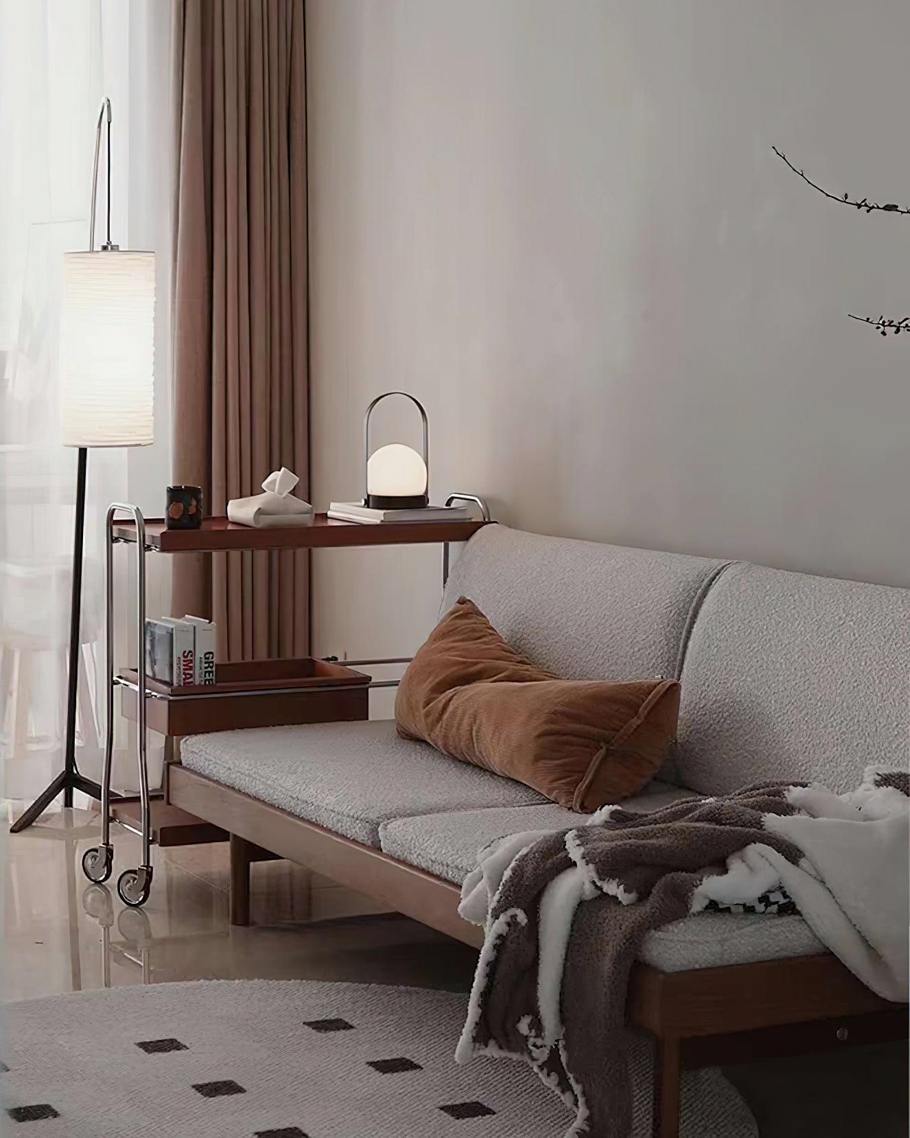 Modern Arched Kalmar Floor Lamp with Tissue Paper Shade and Chrome Finish