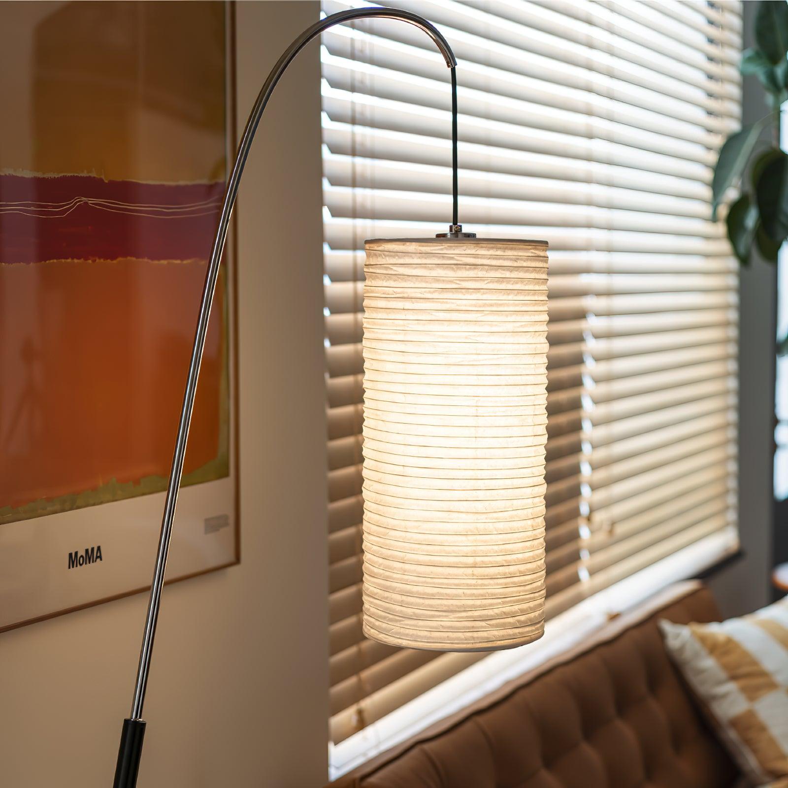 Modern Arched Kalmar Floor Lamp with Tissue Paper Shade and Chrome Finish