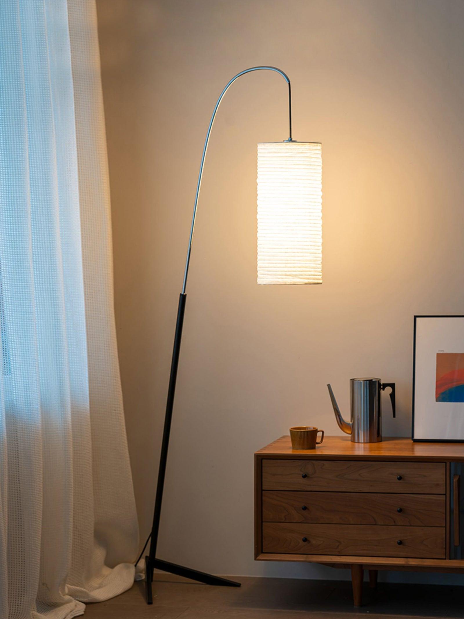 Modern Arched Kalmar Floor Lamp with Tissue Paper Shade and Chrome Finish