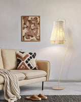 Modern White Textured Silk Fabric Standing Floor Lamp for Interior Spaces