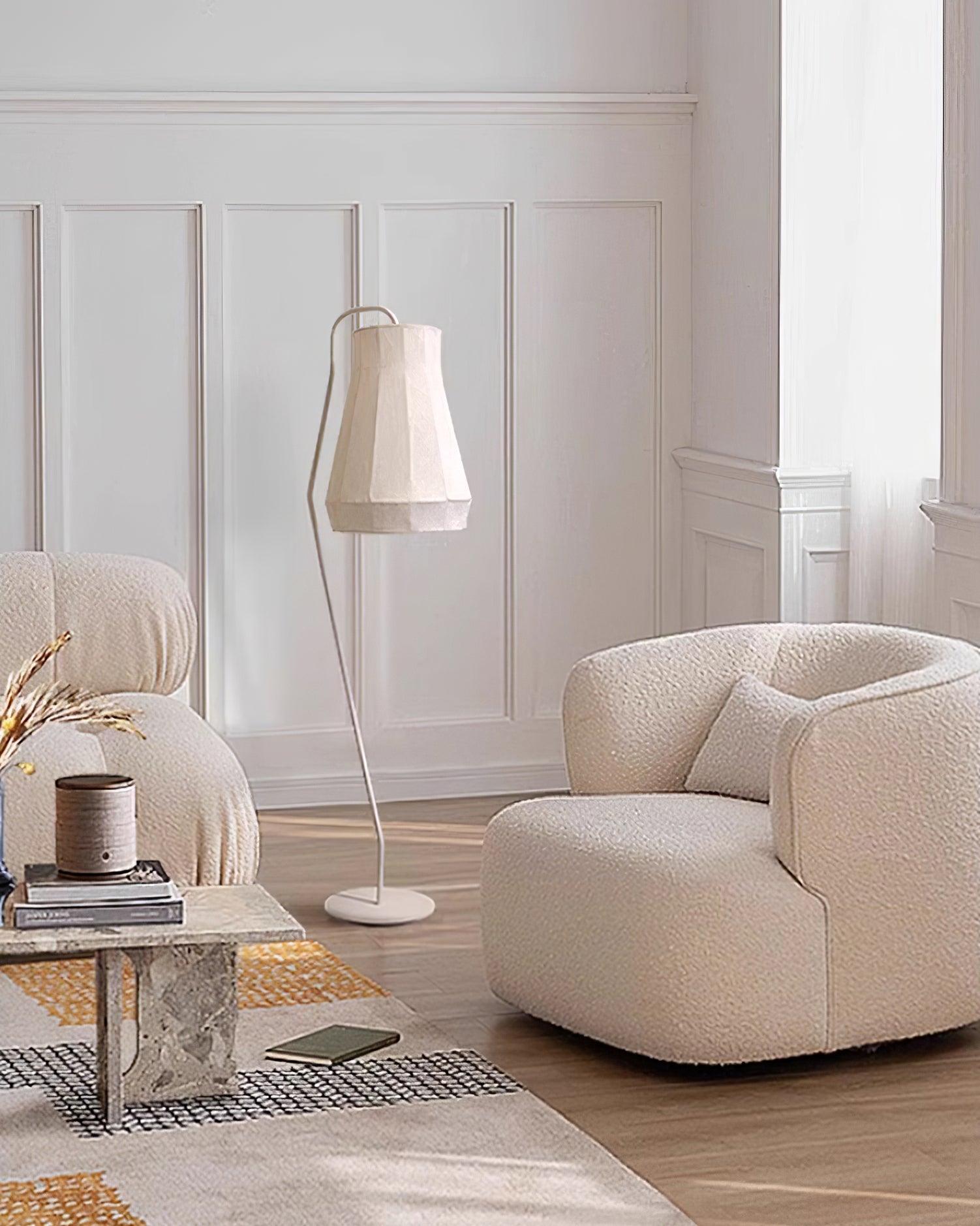 Modern White Textured Silk Fabric Standing Floor Lamp for Interior Spaces