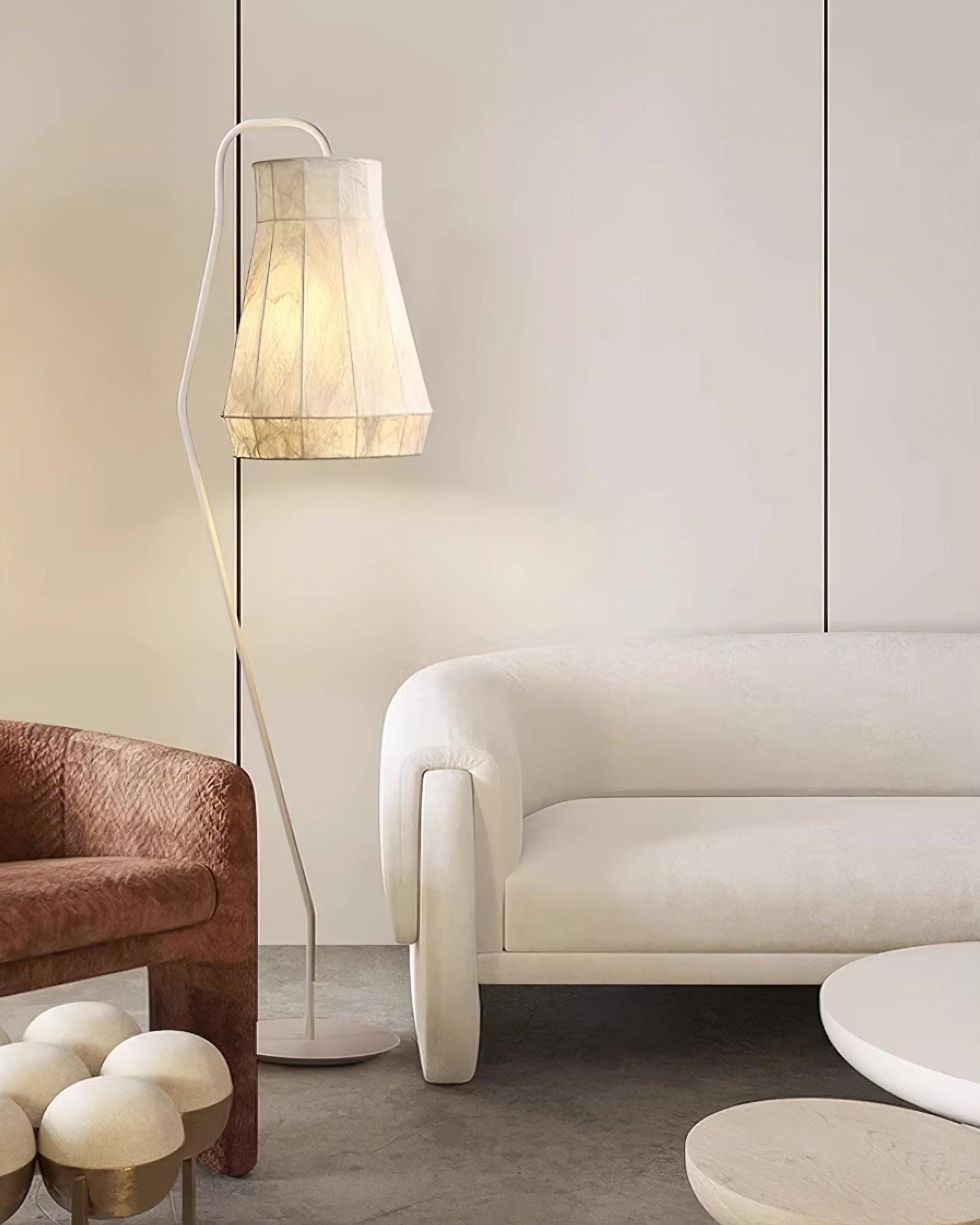 Modern White Textured Silk Fabric Standing Floor Lamp for Interior Spaces