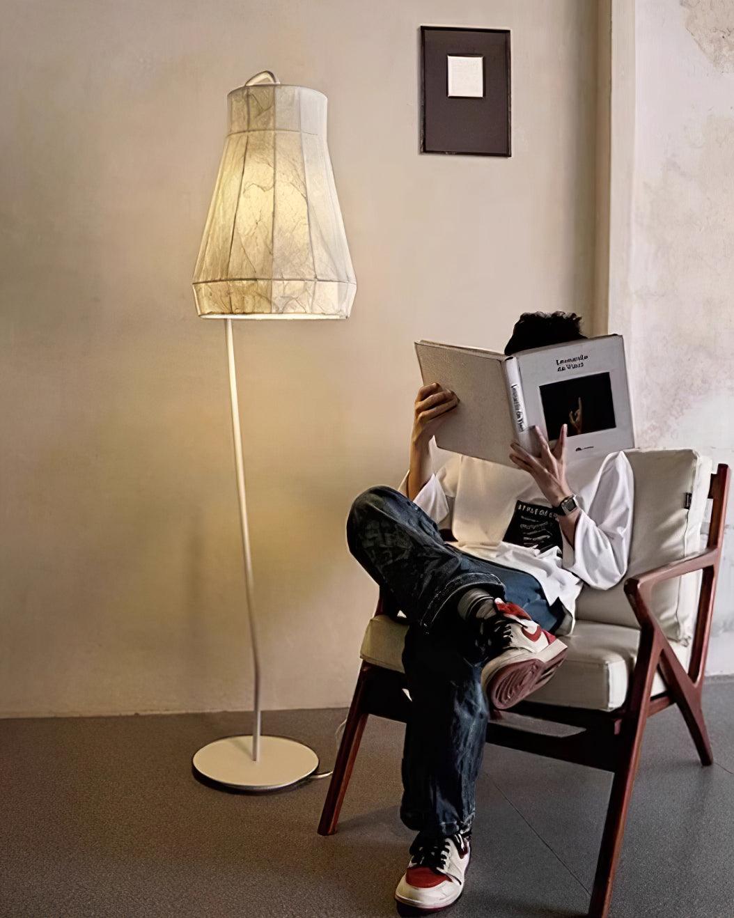 Modern White Textured Silk Fabric Standing Floor Lamp for Interior Spaces