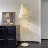 Modern White Textured Silk Fabric Standing Floor Lamp for Interior Spaces