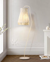 Modern White Textured Silk Fabric Standing Floor Lamp for Interior Spaces