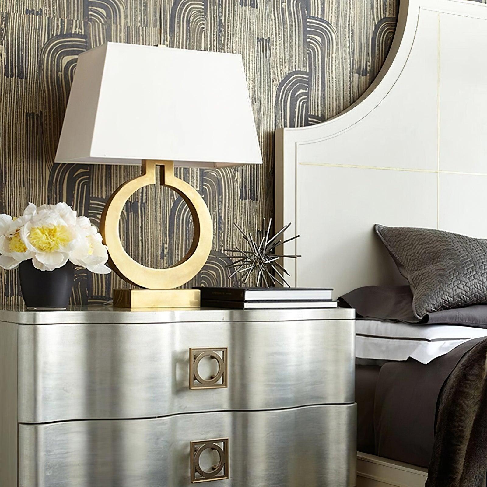 Modern Gold Keyhole Ring Table Lamp for Living Room Luxury Circular Side Desk Light