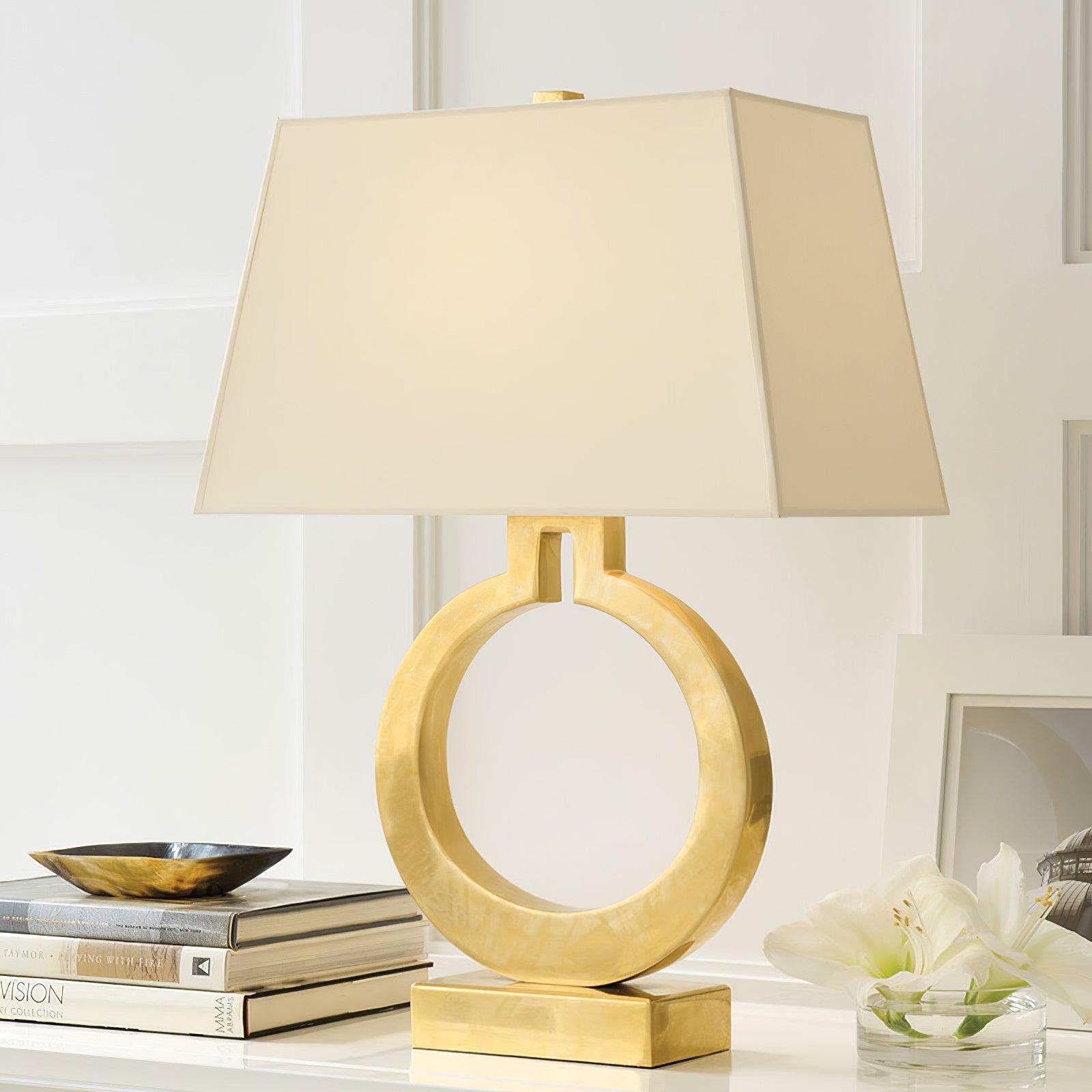 Modern Gold Keyhole Ring Table Lamp for Living Room Luxury Circular Side Desk Light