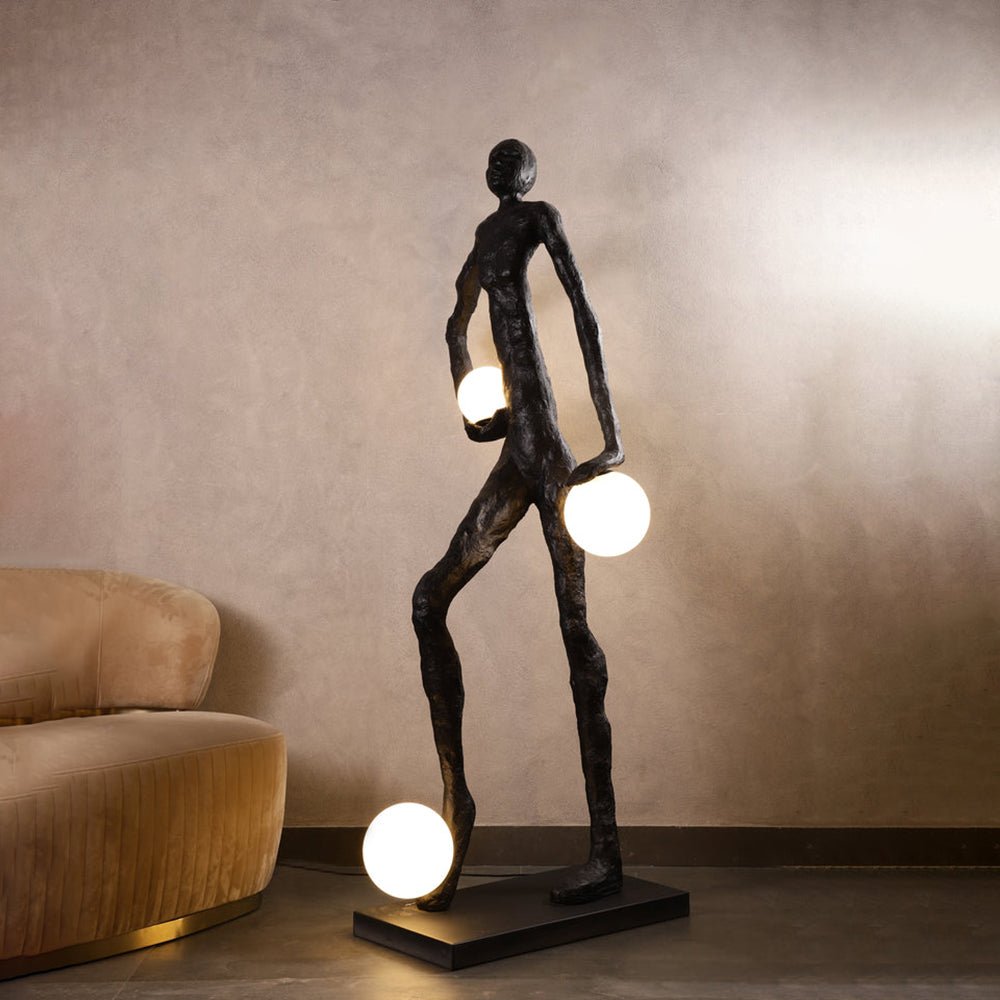 Modern Kicking Ball Sculpture Character Floor Lamp Artistic Athlete Reading Light