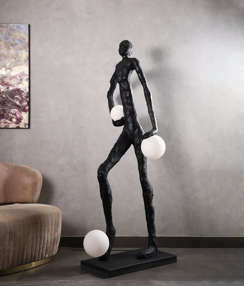 Modern Kicking Ball Sculpture Character Floor Lamp Artistic Athlete Reading Light