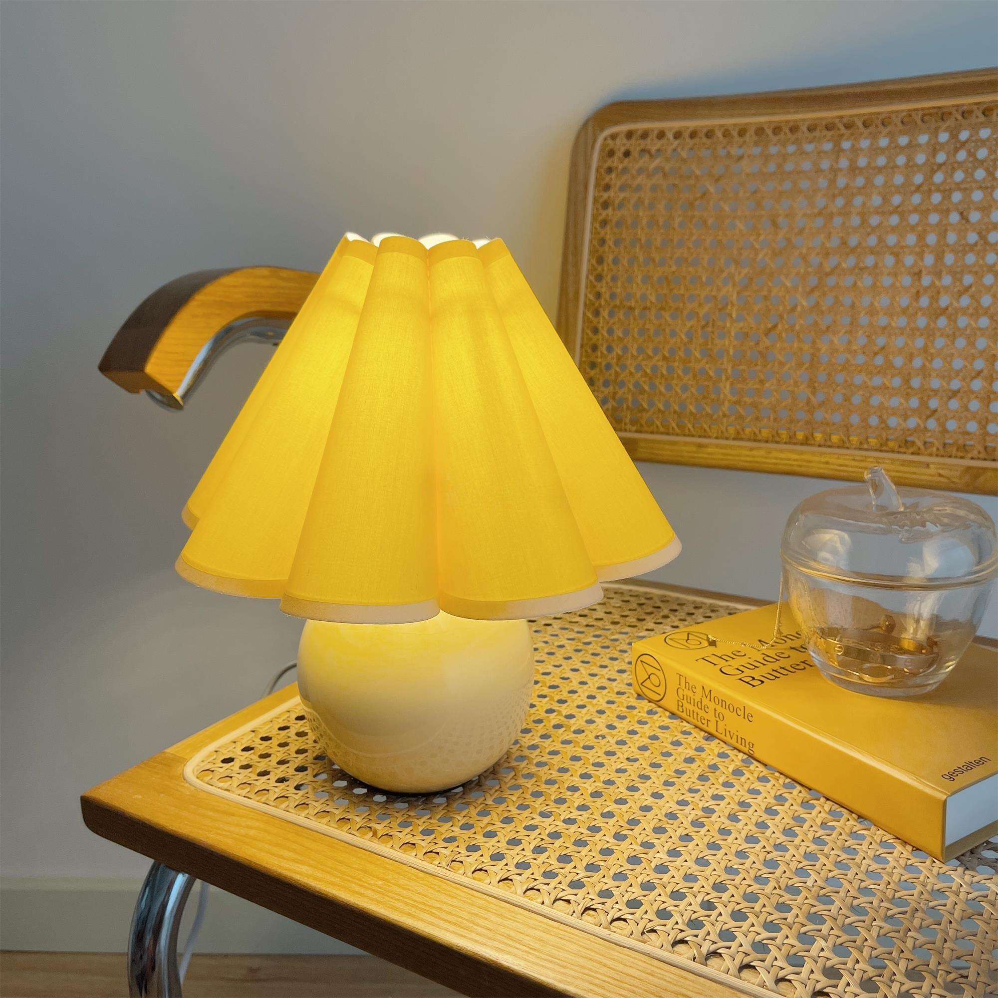 Vintage Ceramic Mushroom Table Lamp with Elegant Knife Pleat Linen Shade