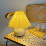 Vintage Ceramic Mushroom Table Lamp with Elegant Knife Pleat Linen Shade