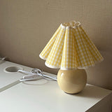 Vintage Ceramic Mushroom Table Lamp with Elegant Knife Pleat Linen Shade