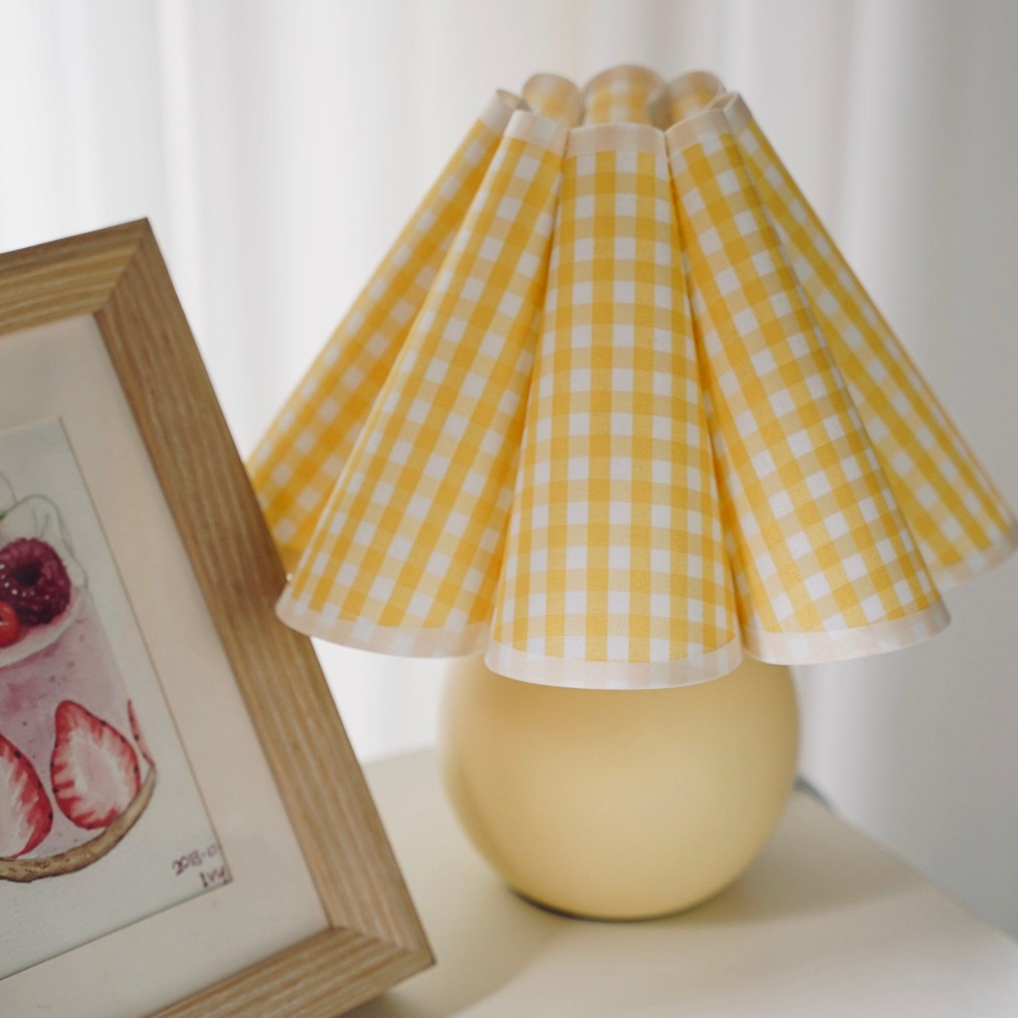 Vintage Ceramic Mushroom Table Lamp with Elegant Knife Pleat Linen Shade
