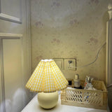 Vintage Ceramic Mushroom Table Lamp with Elegant Knife Pleat Linen Shade