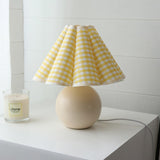 Vintage Ceramic Mushroom Table Lamp with Elegant Knife Pleat Linen Shade
