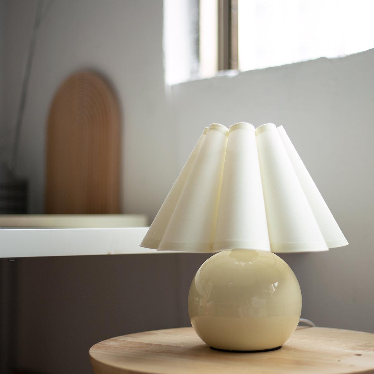 Vintage Ceramic Mushroom Table Lamp with Elegant Knife Pleat Linen Shade