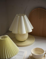 Vintage Ceramic Mushroom Table Lamp with Elegant Knife Pleat Linen Shade