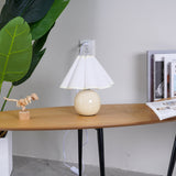 Vintage Ceramic Mushroom Table Lamp with Elegant Knife Pleat Linen Shade