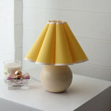 Vintage Ceramic Mushroom Table Lamp with Elegant Knife Pleat Linen Shade